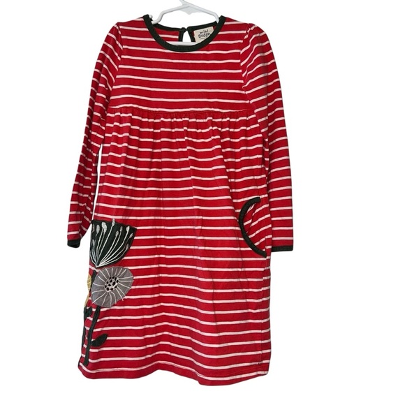 Mini Boden light Red Striped Dress with Floral Appliqué Sz 7-8 - Picture 1 of 4